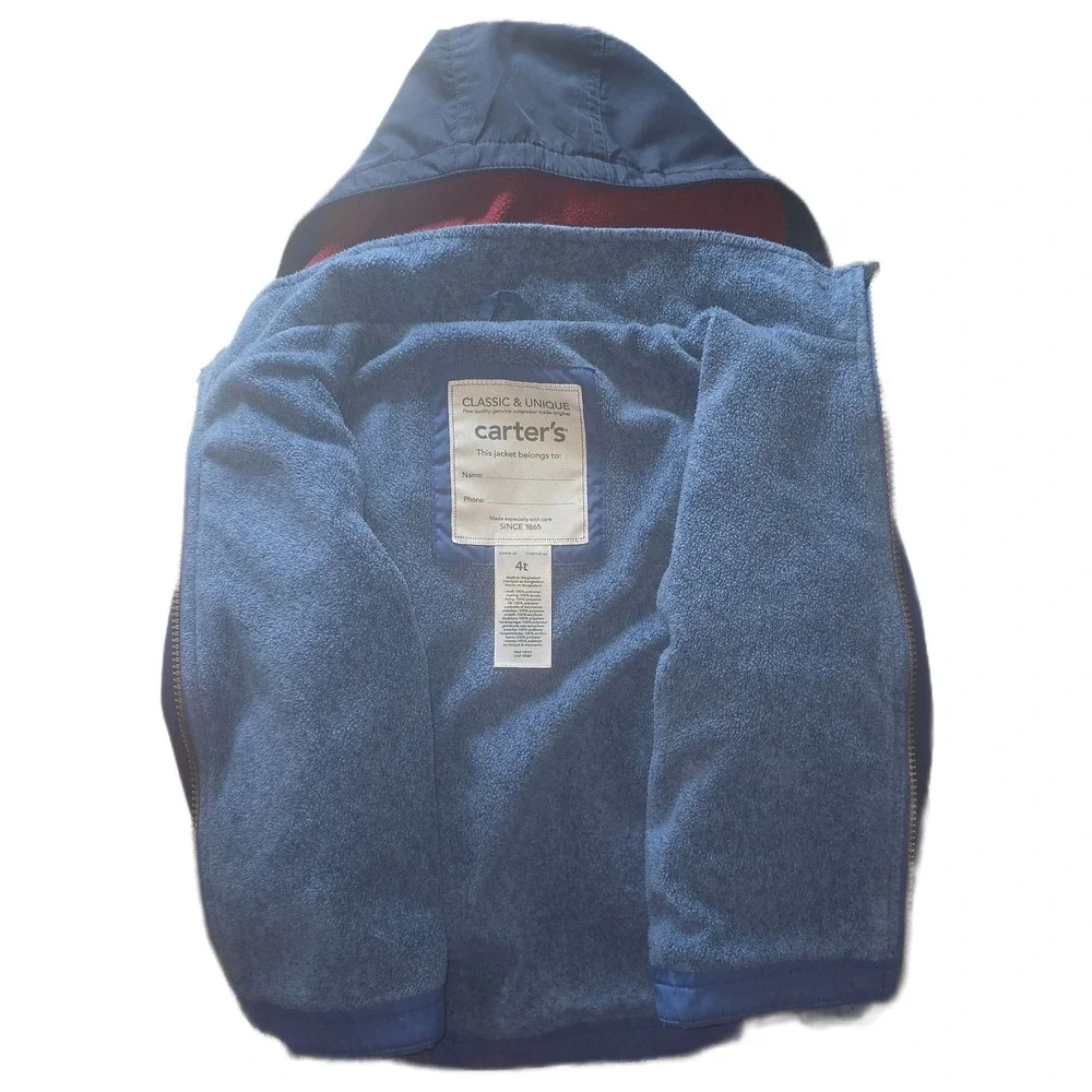 Carters Adventure Gear Boys Blue Colorblock Fleece‎ Lined Hooded Jacket 4T